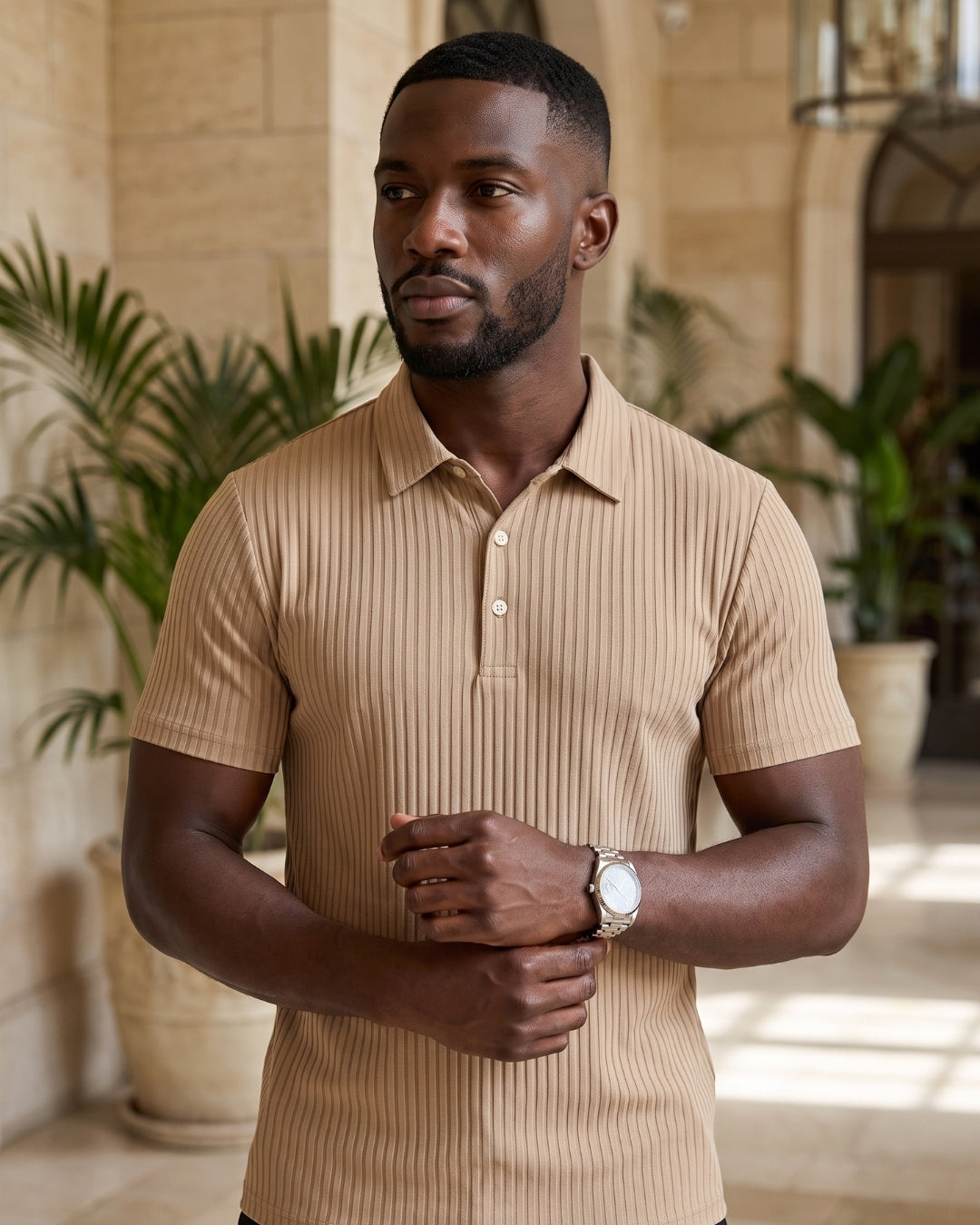 Camisa Polo Manga Curta Texturizada Listrada