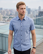 Camisa Manga Curta Textura Linho Com Bolso Frontal