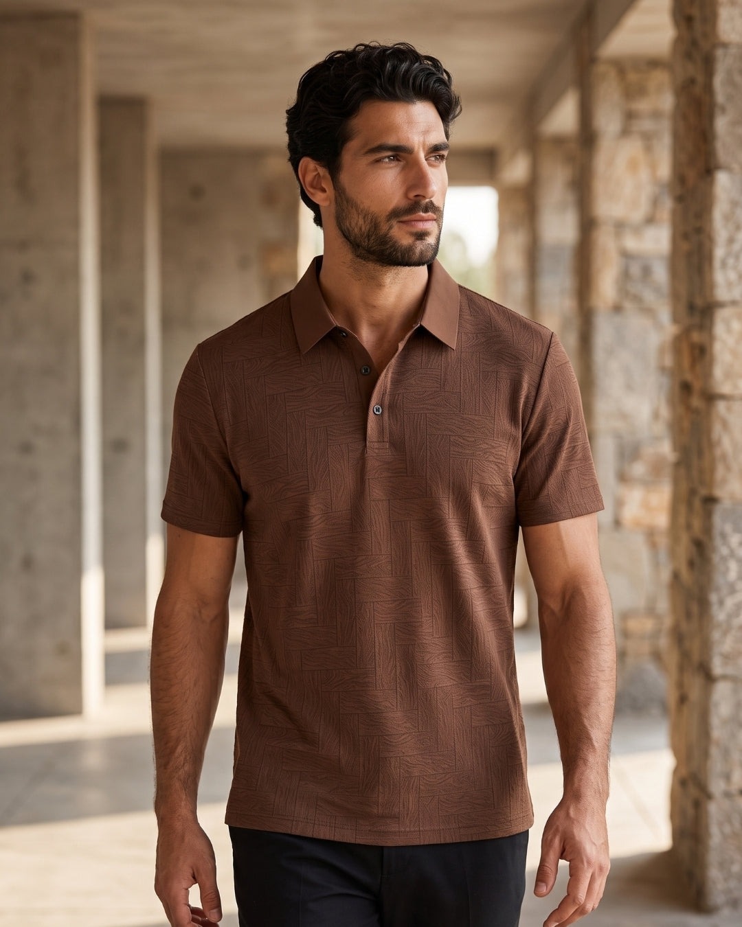 Camisa Polo Manga Curta Estampa Geométrica Minimalista