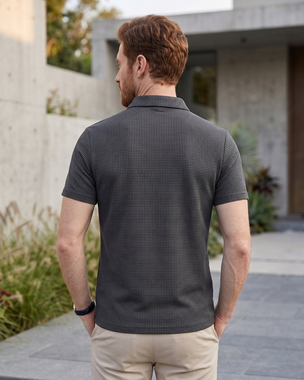 Camisa Polo Manga Curta Trama Texturizada Com Botões