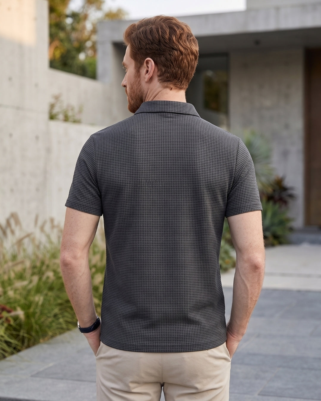 Camisa Polo Manga Curta Trama Texturizada Com Botões