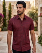 Camisa Manga Curta Estampa Geométrica Com Bolso Frontal