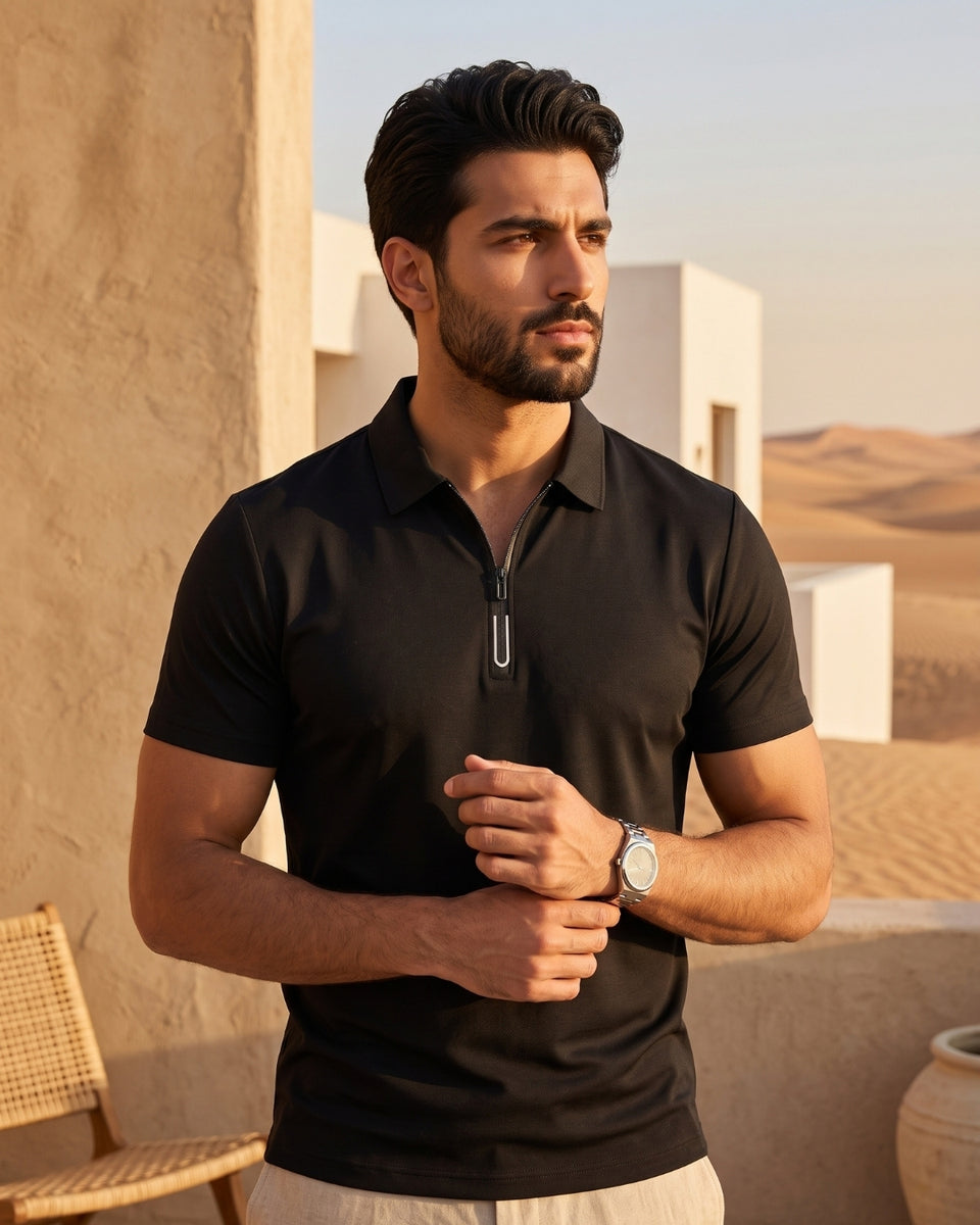 Camisa Polo Manga Curta Com Zíper Frontal Minimalista