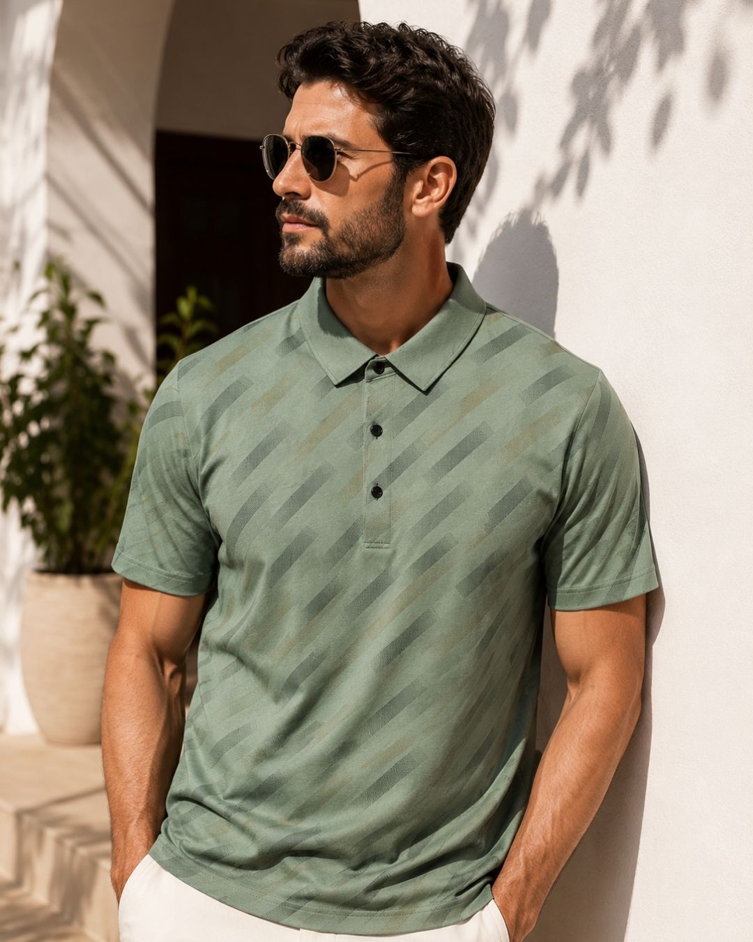 Camisa Polo Manga Curta Texturizada Com Botões