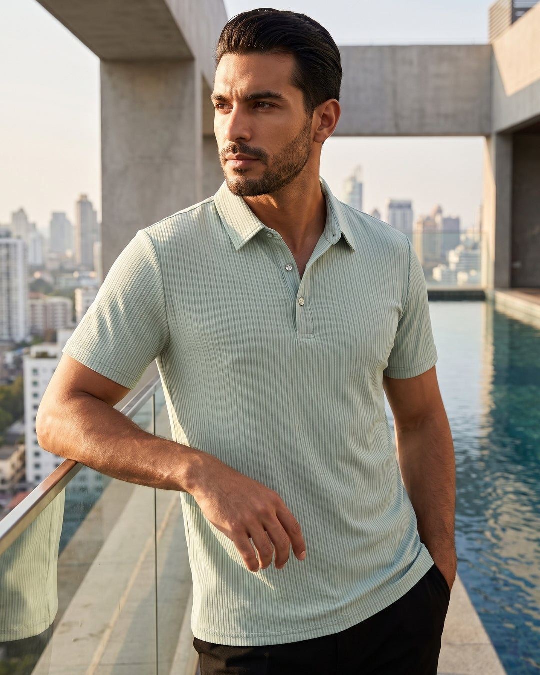 Camisa Polo Manga Curta Texturizada Listrada