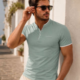 Camiseta Gola Henley Manga Curta Com Botões