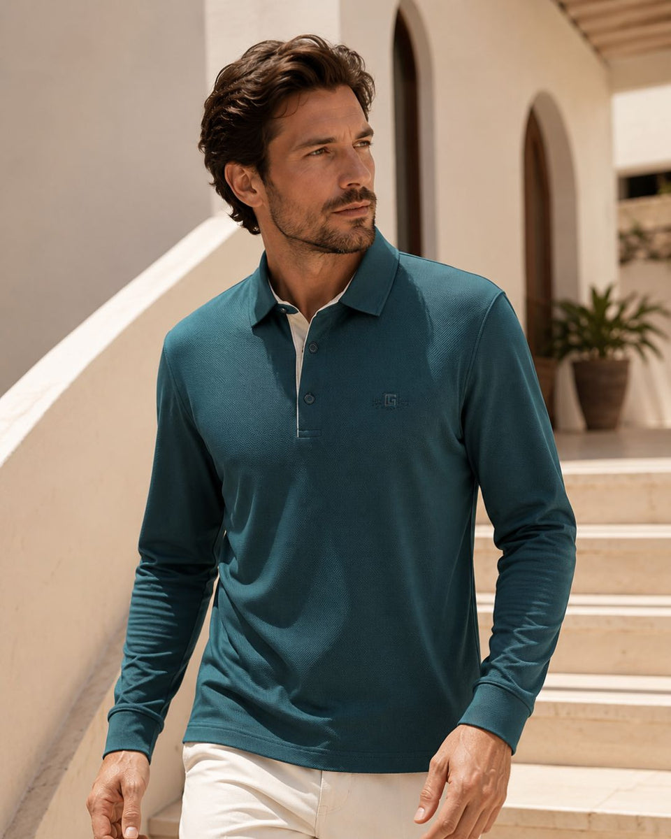 Camisa Polo Manga Longa Piquet Com Bordado Frontal