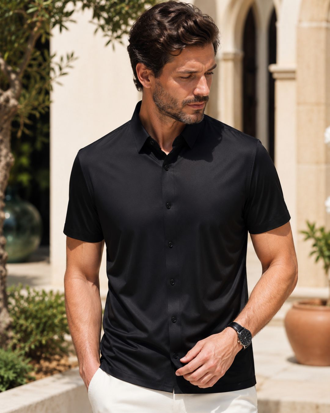 Camisa Manga Curta Gola Social Com Botões Frontais