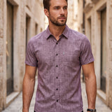 Camisa Manga Curta Textura Linho Com Bolso Frontal