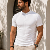 Camiseta Gola Henley Manga Curta Texturizada Com Botões