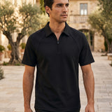 Camisa Polo Manga Curta Com Zíper E Recorte Raglan