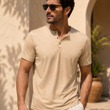 Camiseta Gola Henley Manga Curta Com Botões