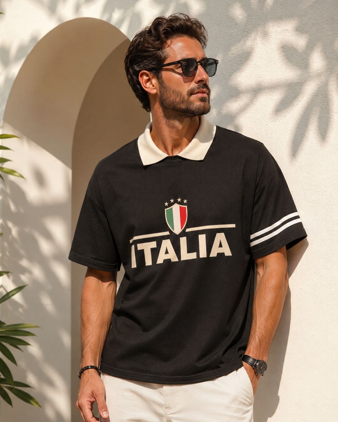 Camisa Polo Oversized Manga Curta Estampa Tipográfica