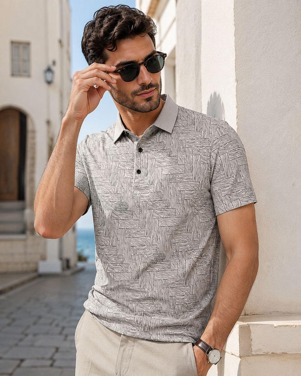 Camisa Polo Manga Curta Estampa Abstrata Minimalista