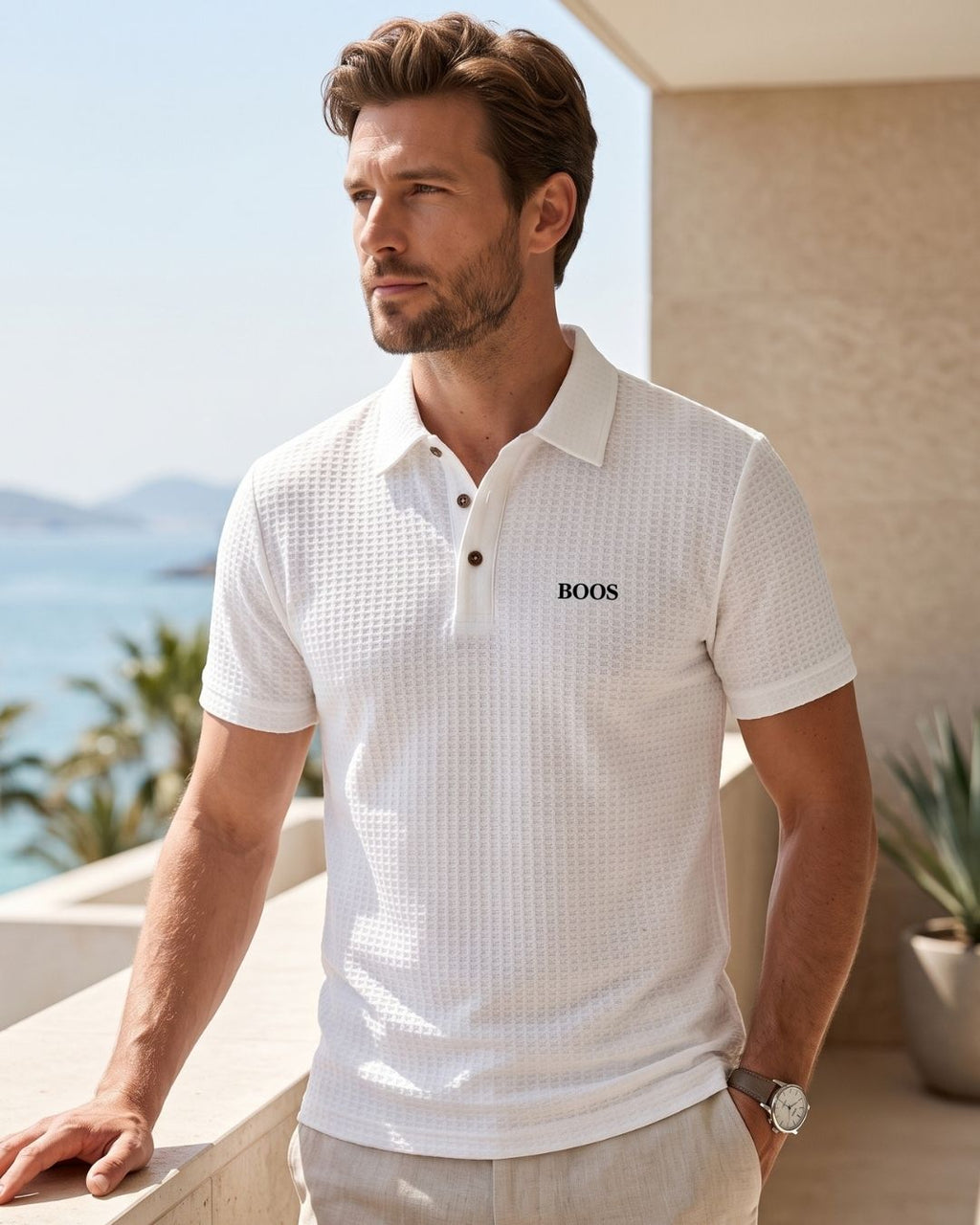 Camisa Polo Manga Curta Texturizada Com Bordado