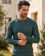 Camiseta Gola Henley Manga Longa Texturizada Com Botões