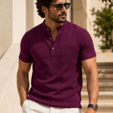 Camiseta Gola Henley Manga Curta Texturizada Com Bolso