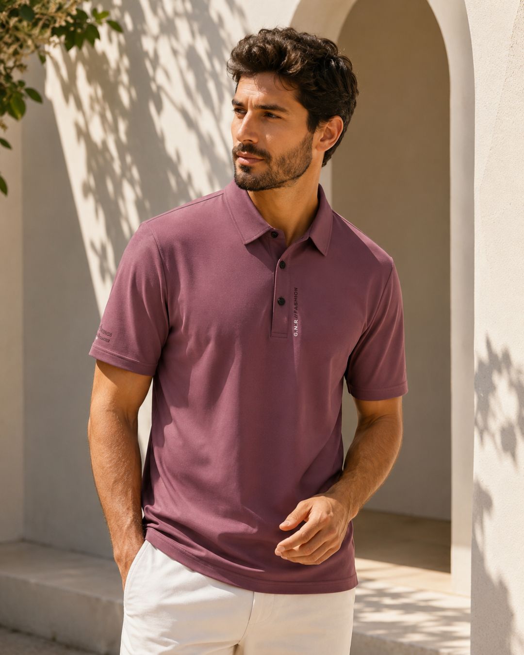 Camisa Polo Manga Curta Textura Canelada Minimalista