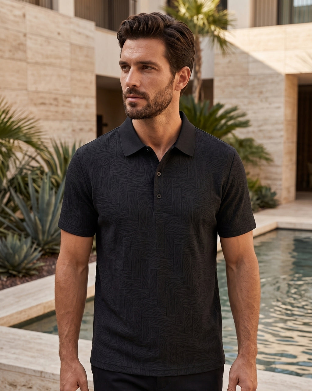 Camisa Polo Manga Curta Estampa Geométrica Minimalista