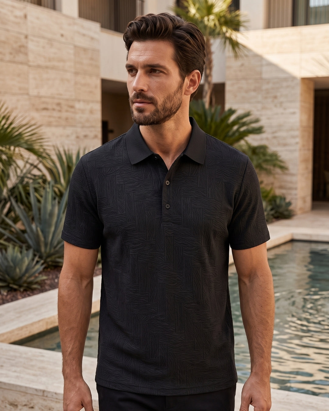 Camisa Polo Manga Curta Estampa Geométrica Minimalista