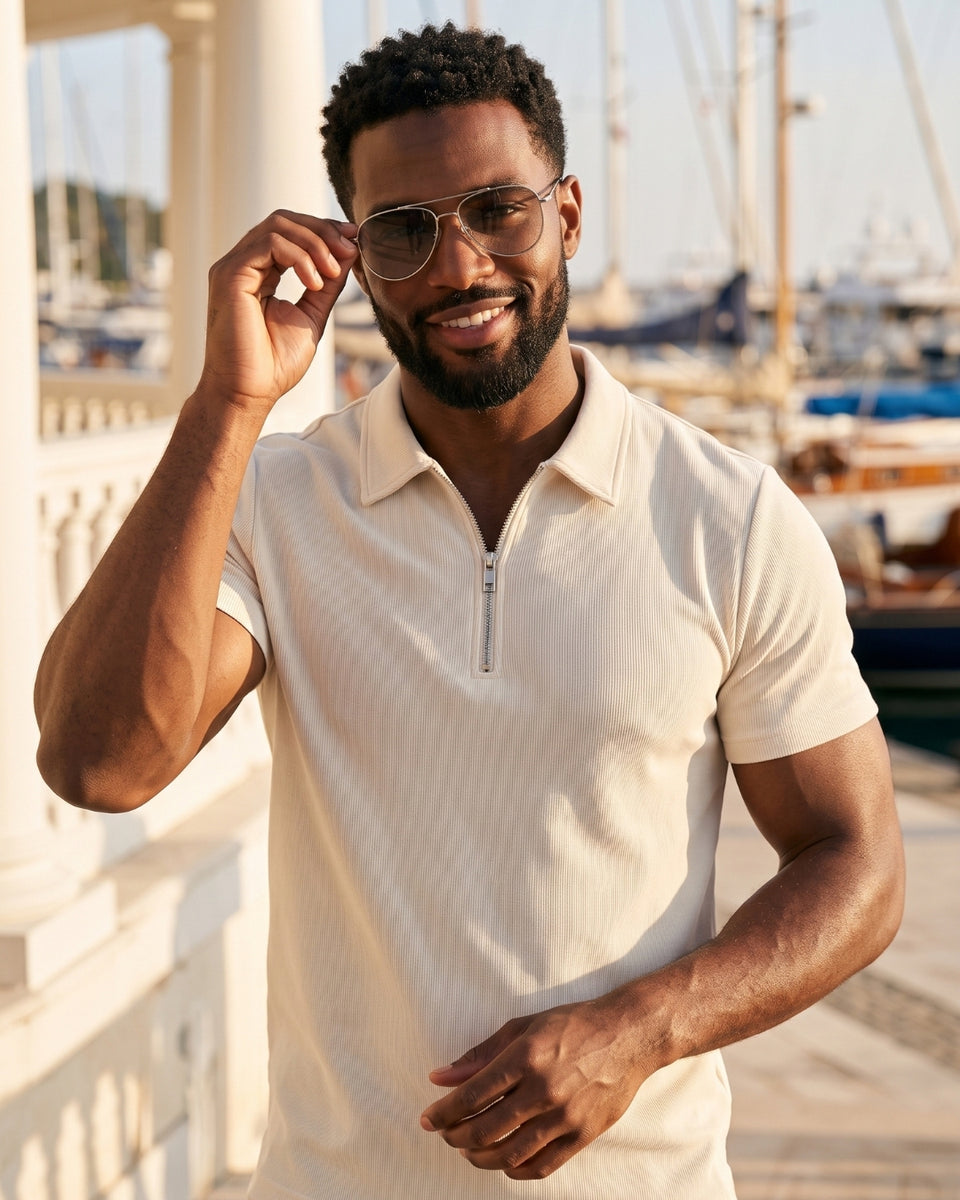 Camisa Polo Manga Curta Com Zíper Metálico Frontal
