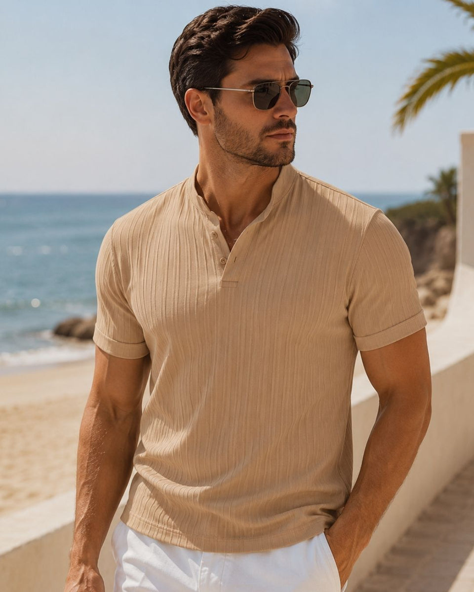 Camiseta Gola Padre Manga Curta Texturizada
