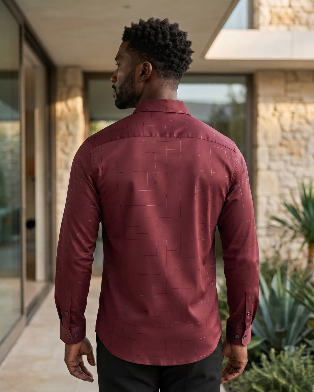 Camisa Manga Longa Estampa Geométrica Com Botões
