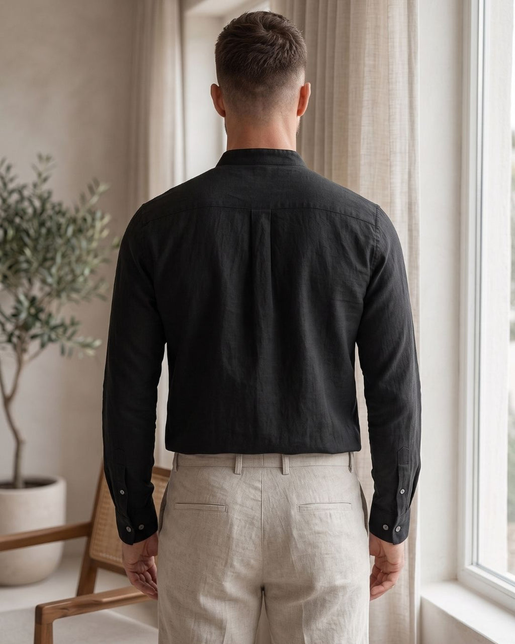 Camisa Gola Henley Manga Longa Com Bolso E Botões