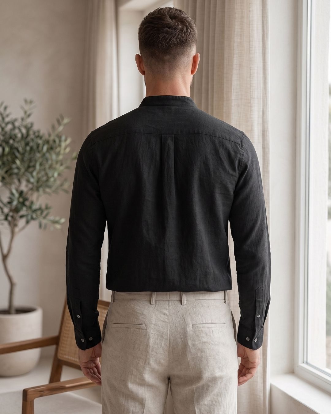 Camisa Gola Henley Manga Longa Com Bolso E Botões