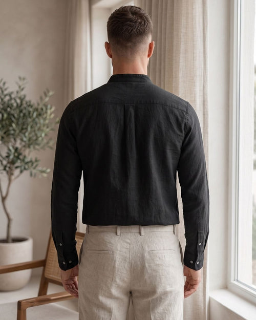 Camisa Gola Henley Manga Longa Com Bolso E Botões