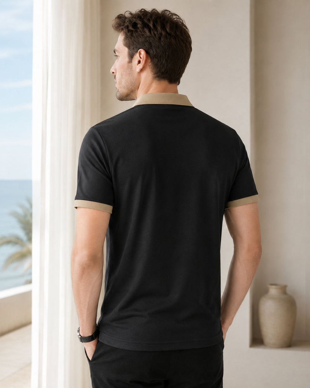 Camisa Polo Manga Curta Gola Contrastante Com Botões