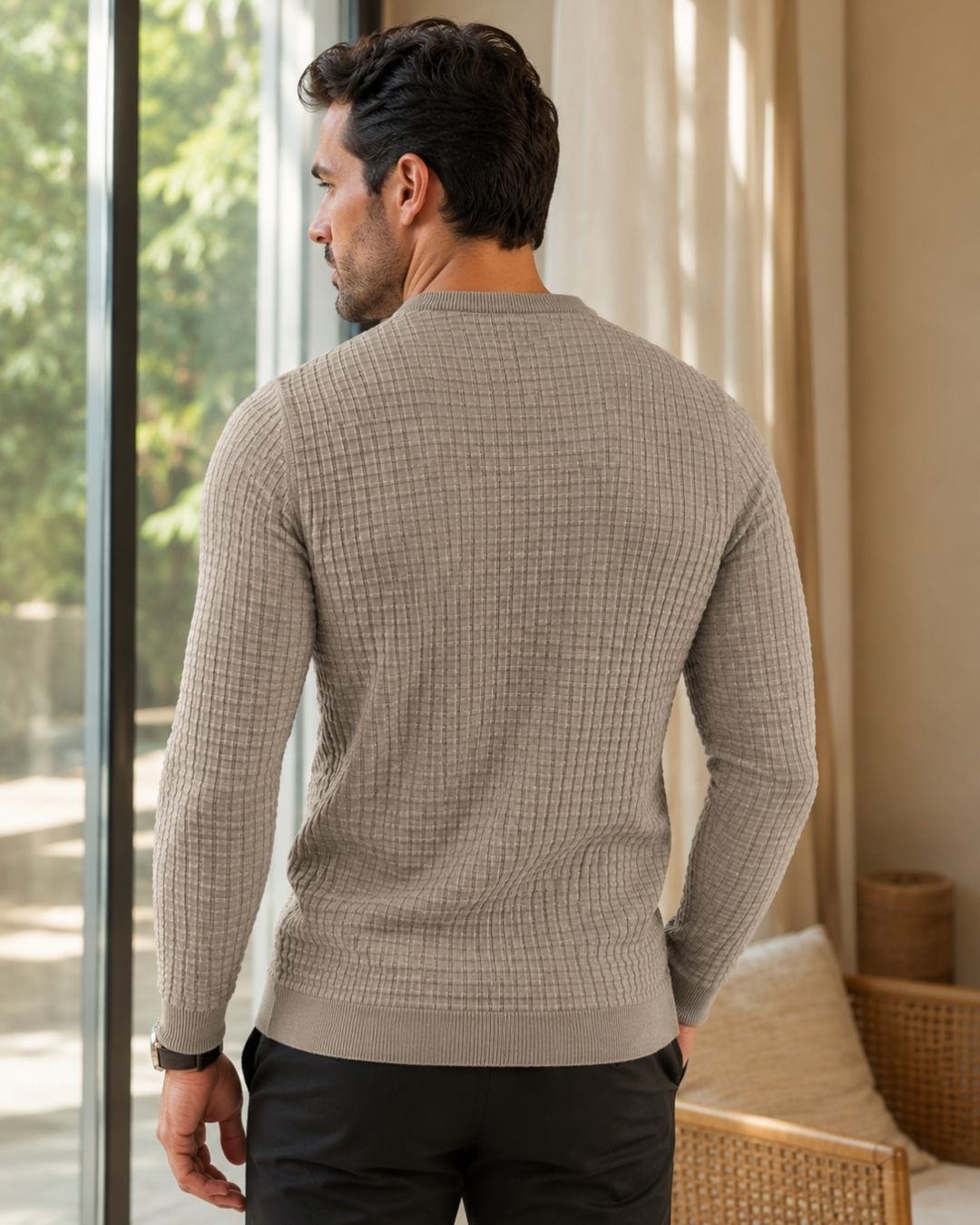 Camiseta Manga Longa Gola Careca Texturizada