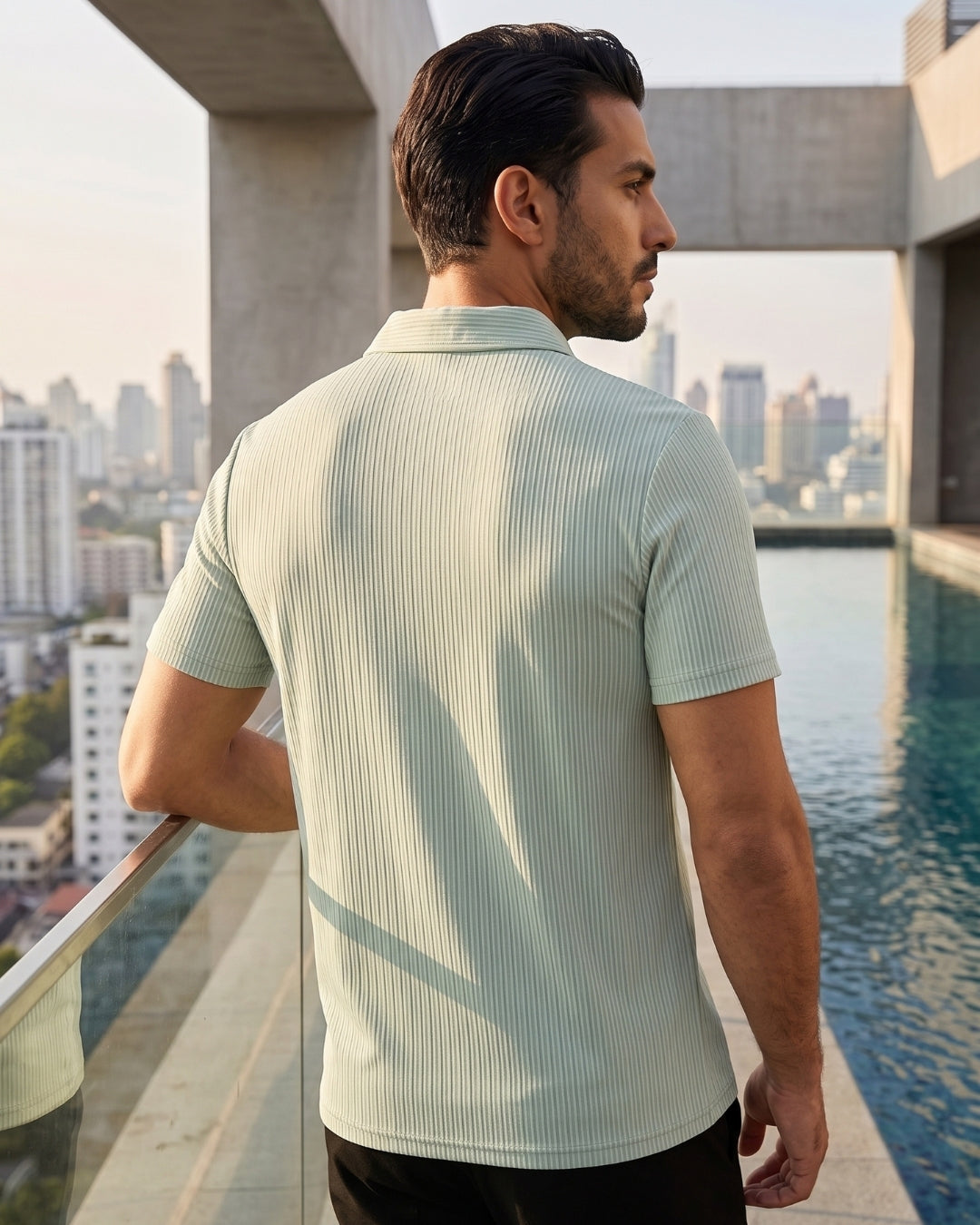 Camisa Polo Manga Curta Texturizada Listrada