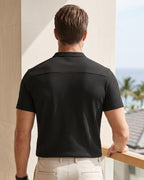 Camiseta Gola Henley Manga Texturizada Com Botões