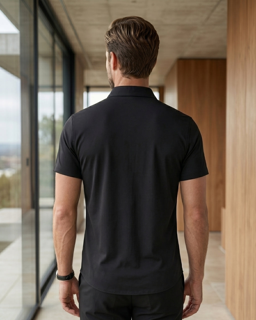 Camisa Polo Manga Curta Fechamento Embutido Minimalista