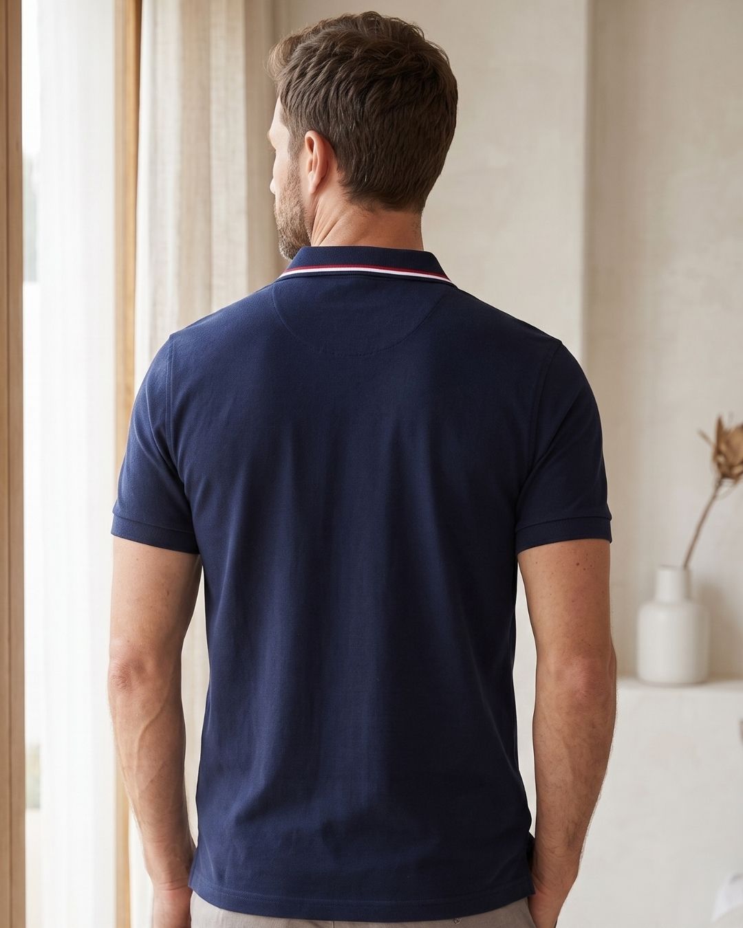 Camisa Polo Manga Curta Gola Contrastante