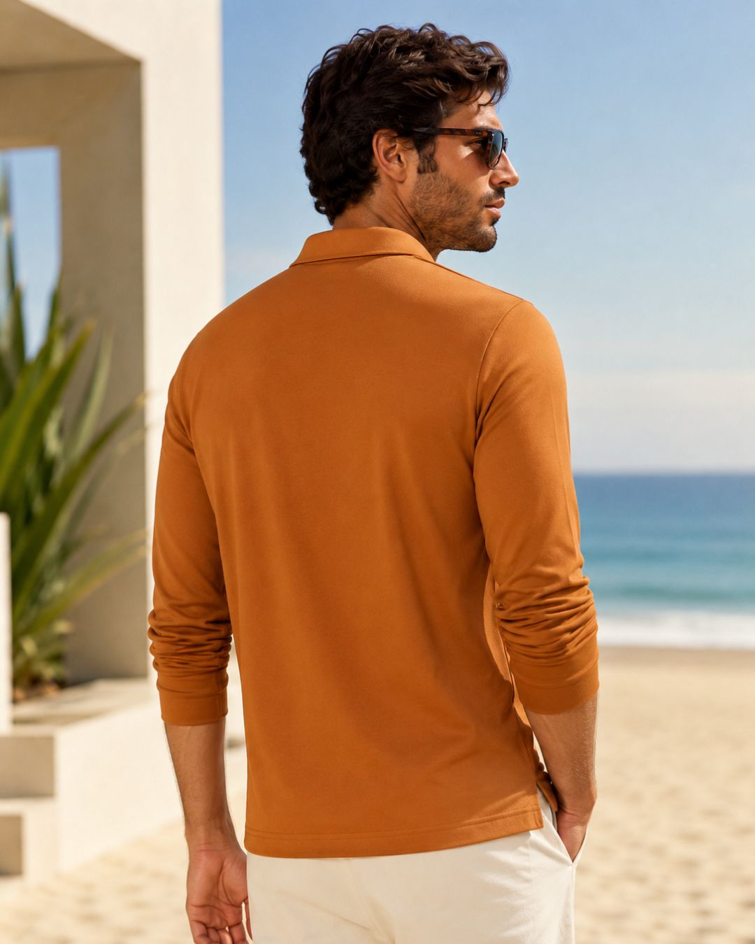 Camiseta Manga Longa Gola Polo Com Zíper Frontal