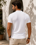 Camiseta Gola Henley Manga Curta Texturizada Com Botões