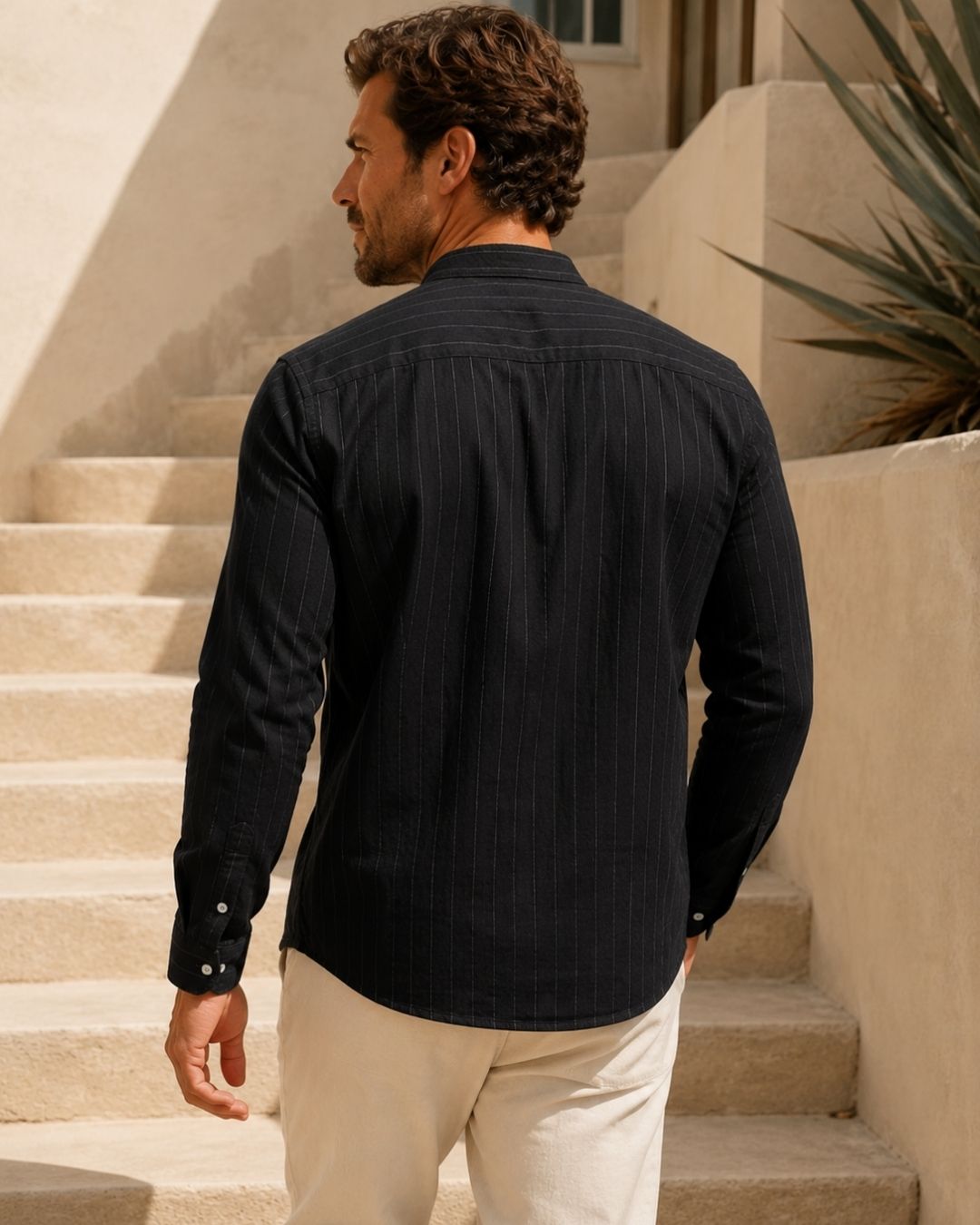 Camisa Gola Padre Manga Longa Listrada Com Bolso