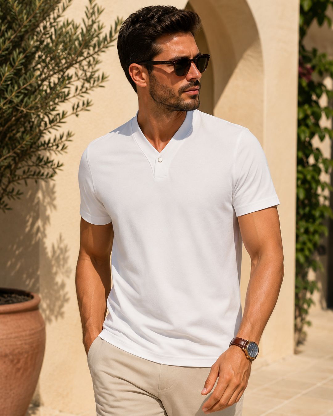 Camiseta Gola Padre Manga Curta Minimalista