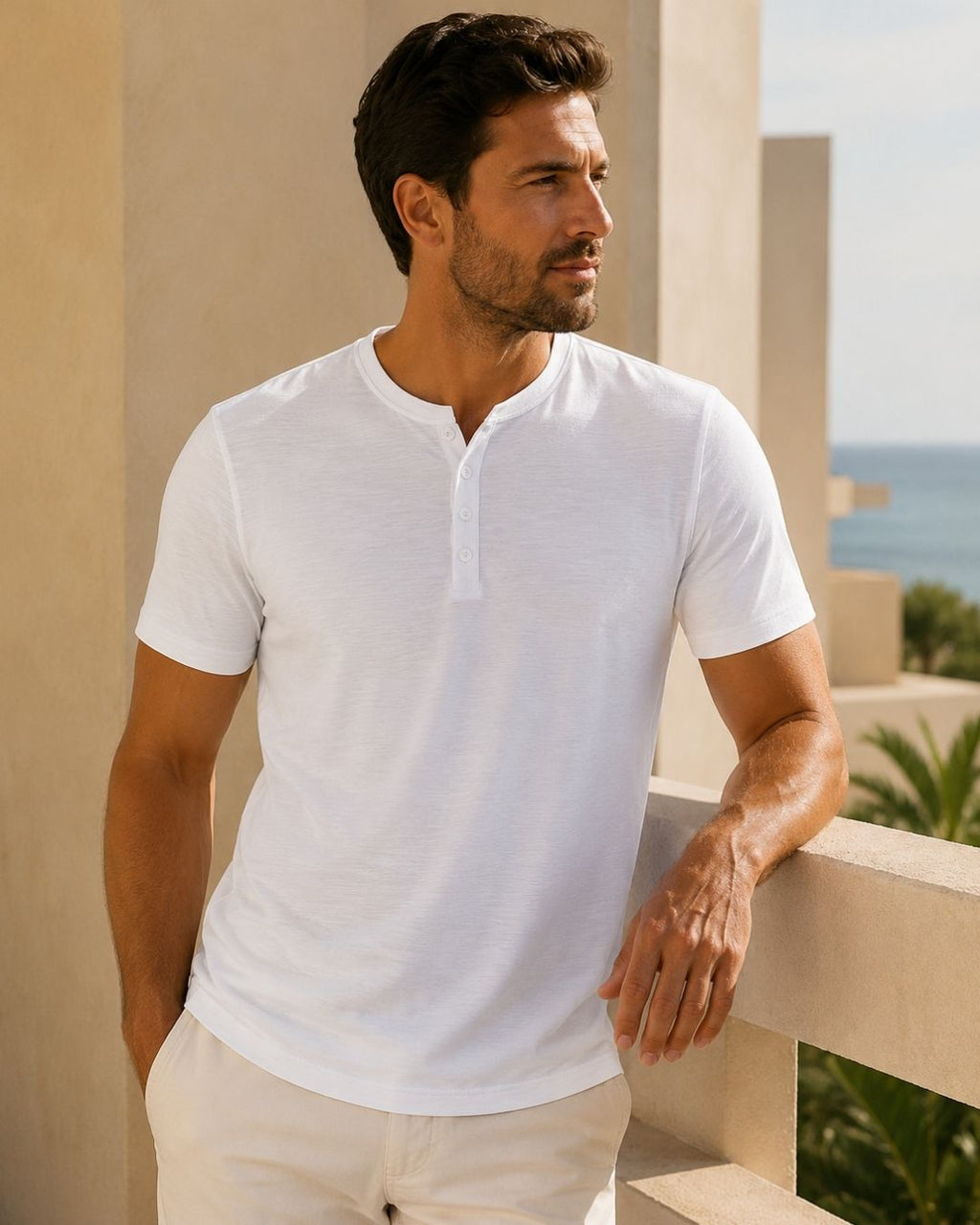 Camiseta Gola Henley Manga Curta