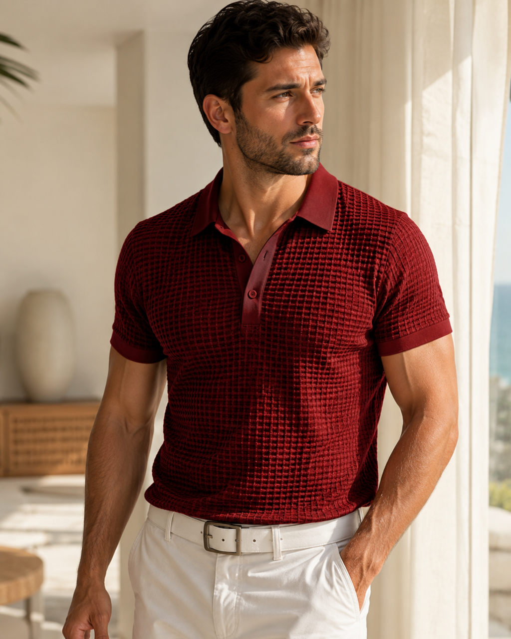 Camisa Polo Manga Curta Texturizada