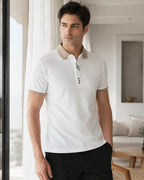 Camisa Polo Manga Curta Gola Contrastante Com Botões