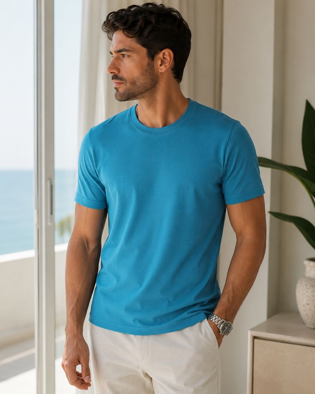 Camiseta Gola Careca Manga Curta Texturizada
