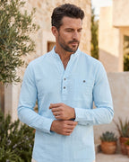 Camisa Gola Henley Manga Longa Com Bolso E Botões