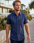 Camisa Manga Curta Estampa Geométrica Com Bolso Frontal