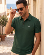 Camisa Polo Manga Curta Texturizada Com Bordado