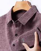 Camisa Manga Curta Textura Linho Com Bolso Frontal