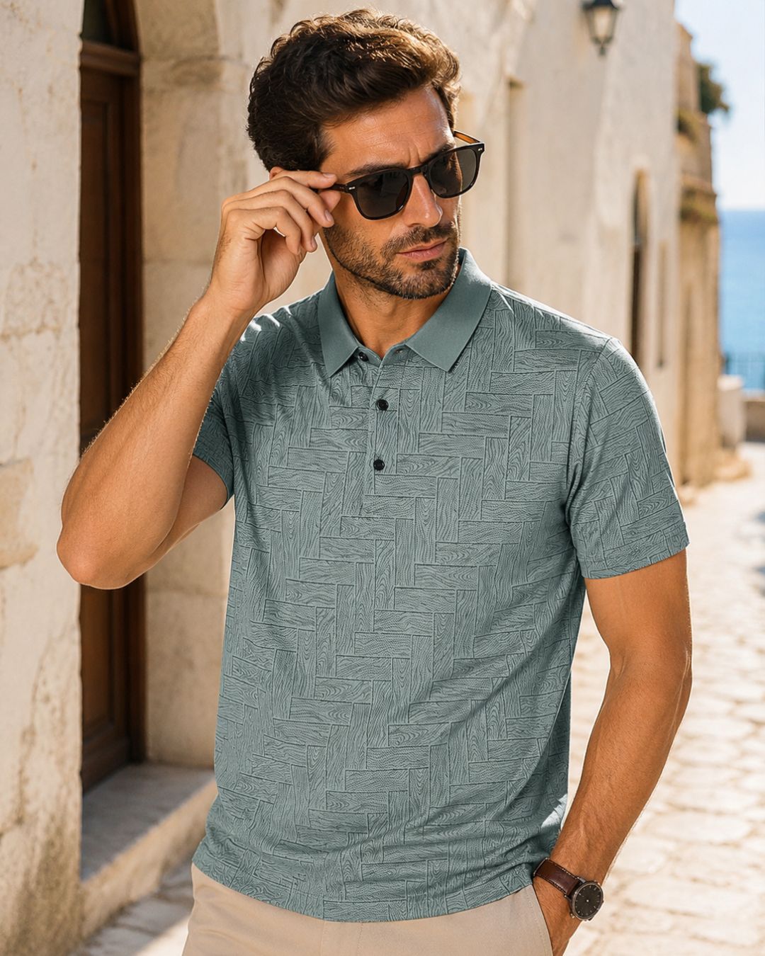 Camisa Polo Manga Curta Estampa Abstrata Minimalista