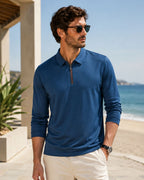 Camiseta Manga Longa Gola Polo Com Zíper Frontal